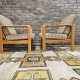 Pair of vintage scandinavian armchairs 1970 scottish fabric