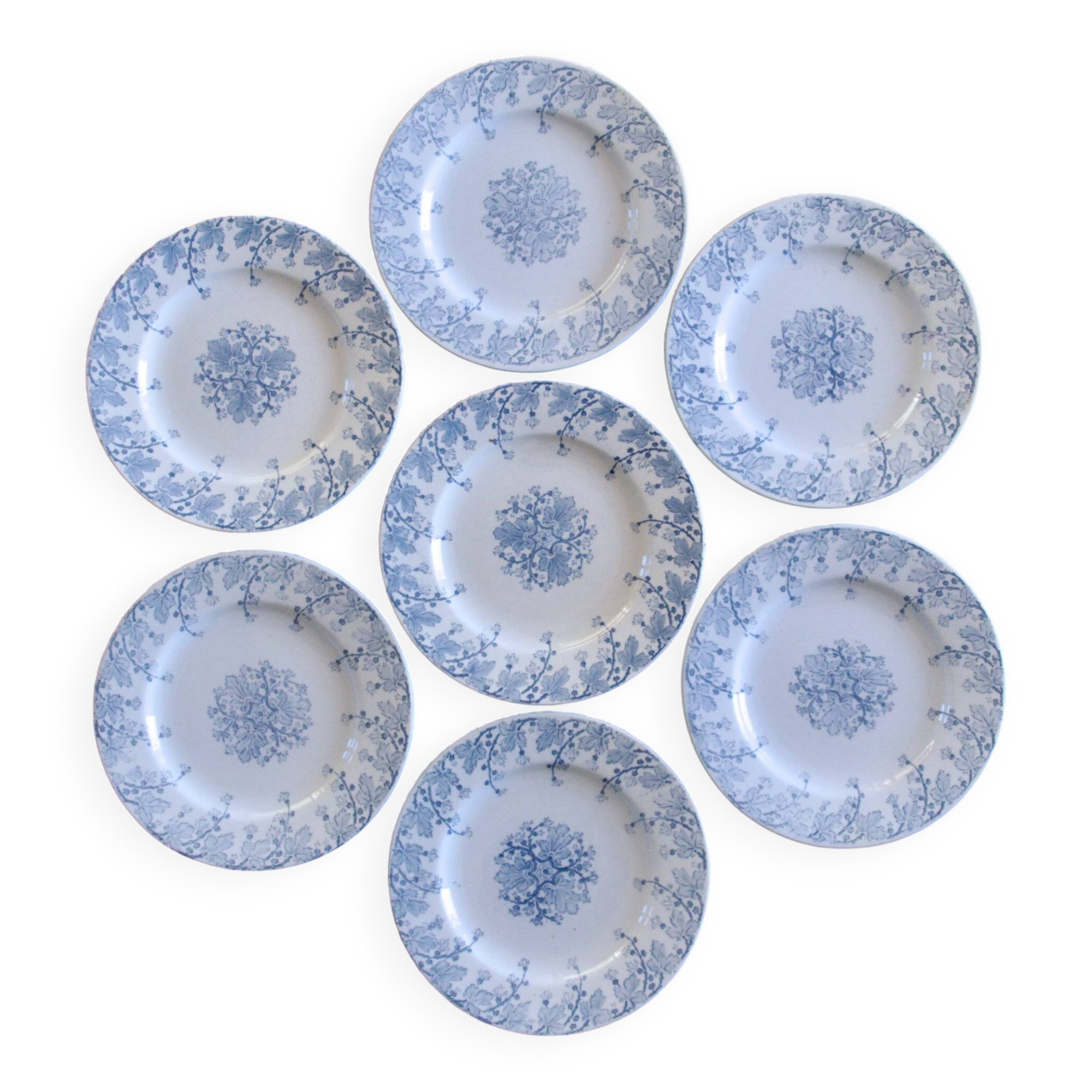 7 19th century ironstone plates signed KG Lunéville, "Neva" collection