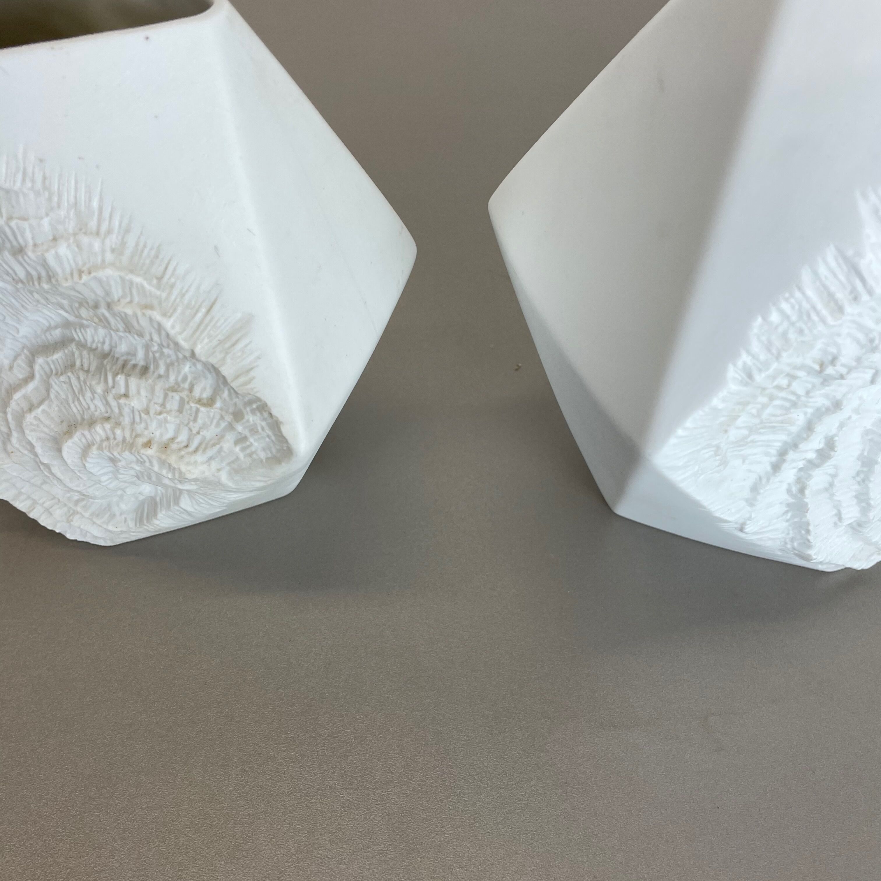 Set of 2 Original OP Art Biscuit Porcelain Vases by AK Kaiser, Germany, 1970s