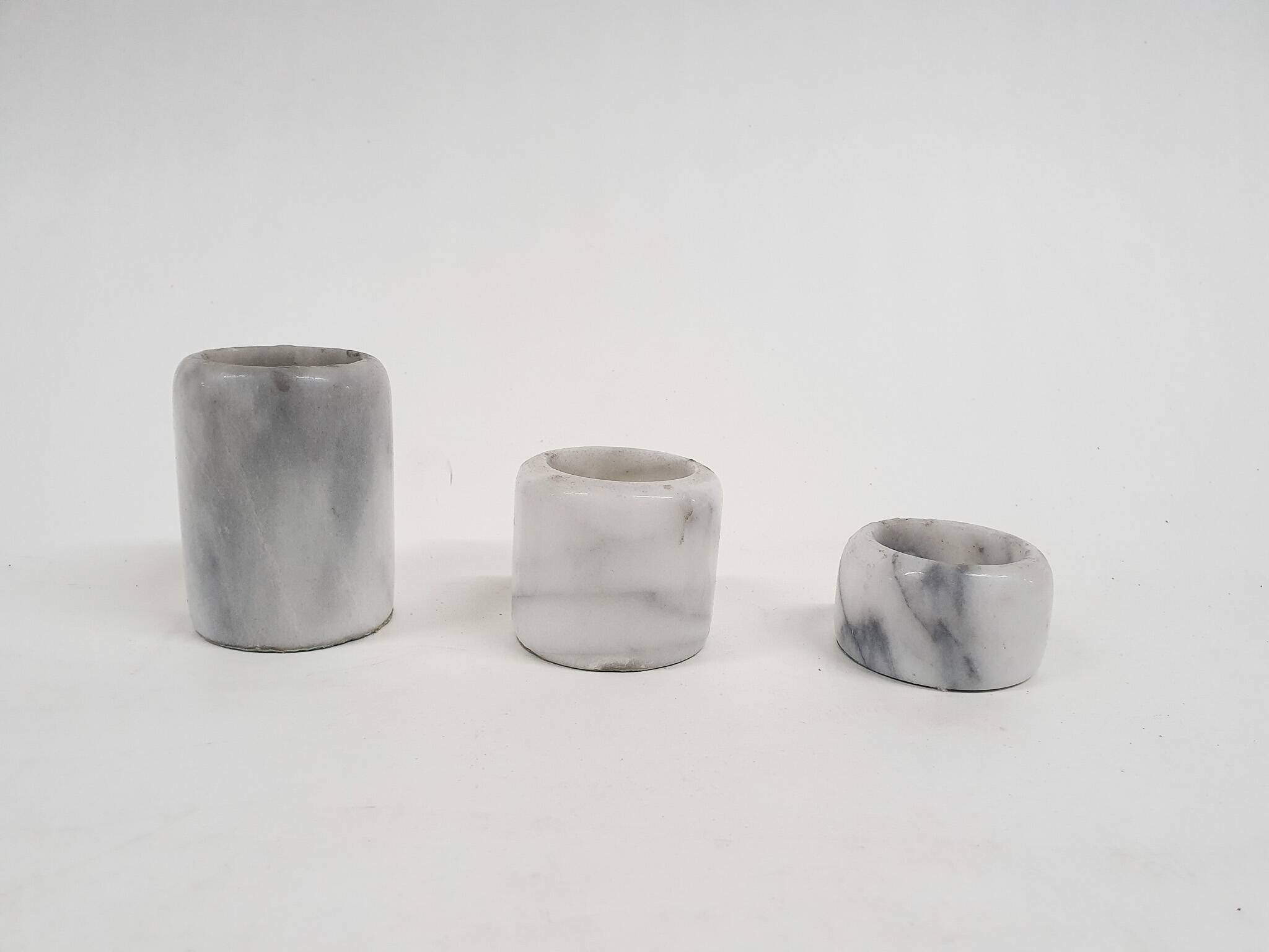 Set of three marble candle sticks, Italy 1970's