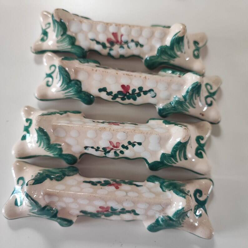 Set of 12 vintage knife rests in earthenware signed forah