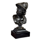 Buste d’Ajax, bronze patine noire sur un socle en marbre noir de Belgique, XIXème siècle