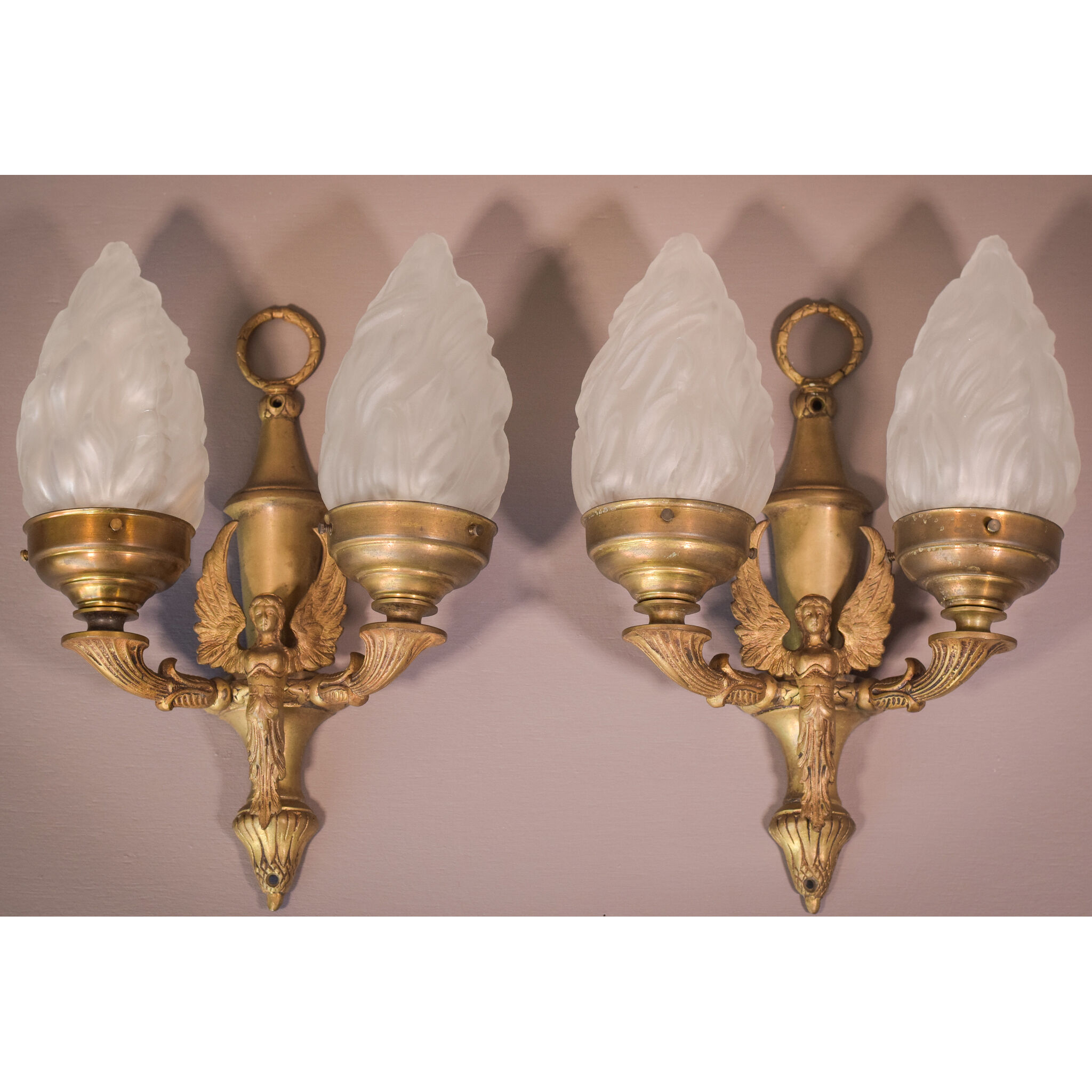 Pair of Wall Lamps with Angels
