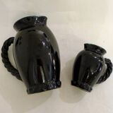 Set of 2 pitchers with braided handles, in Grandjan-Jourdan Vallauris earthenware, 1950
