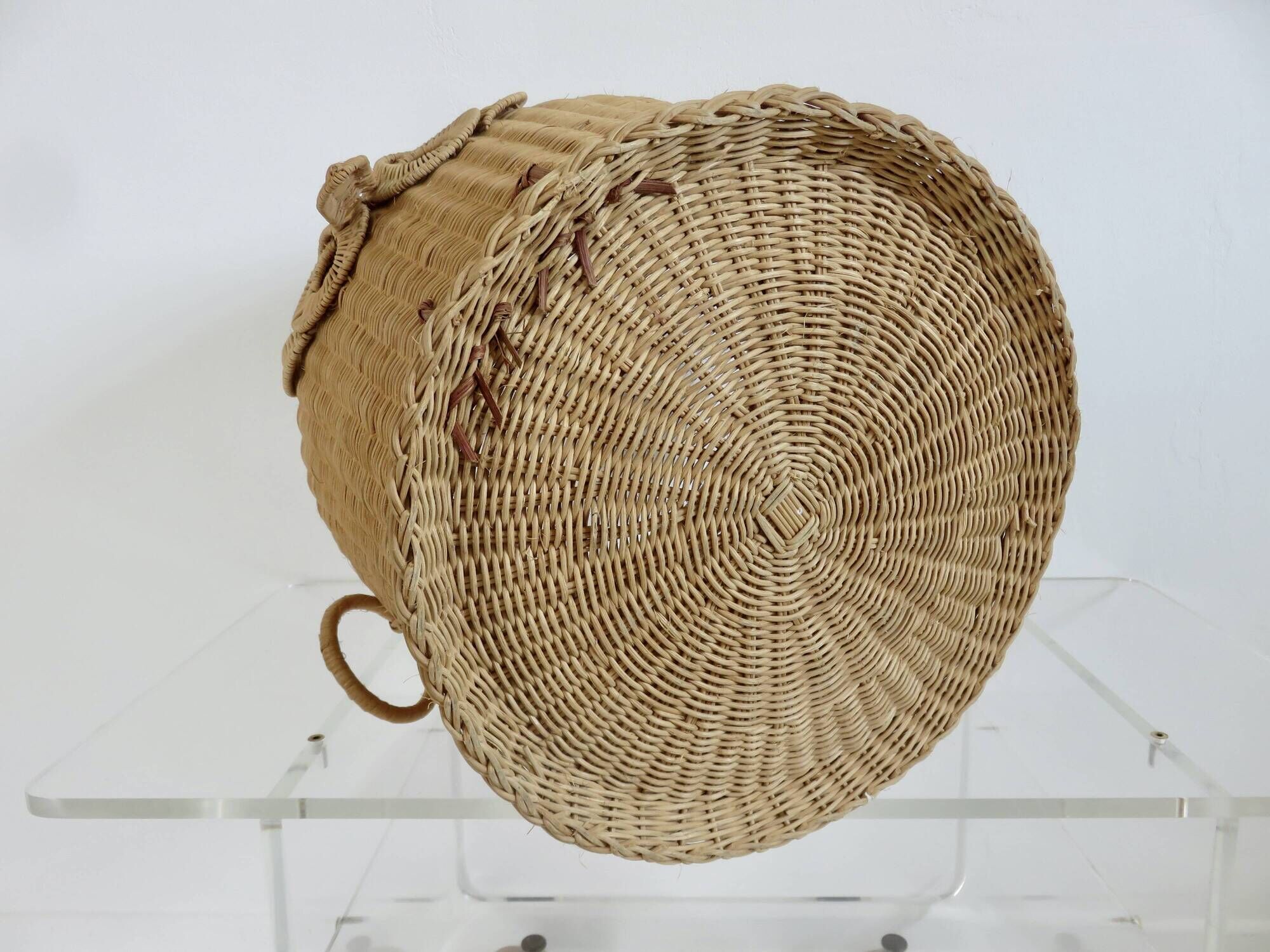 Corbeille de rangement en rotin tressé " hibou, chouette " 1970