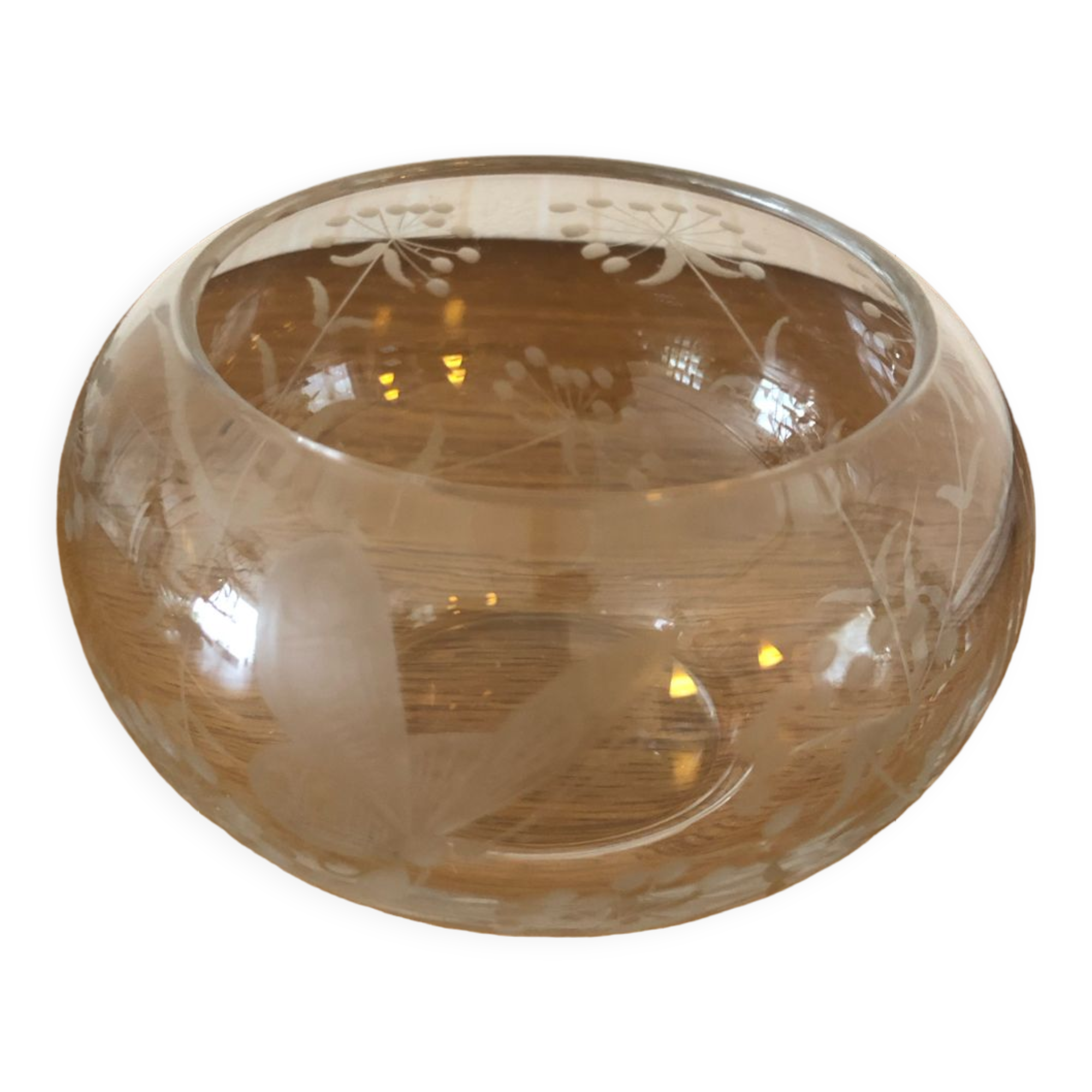Glass cup chiseled decoration butterflies and flowers
