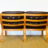 Scandinavian leather and teak bench 1960