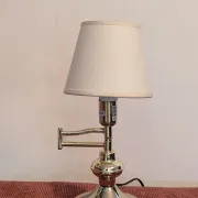 Vintage table lamp in woven rattan, honey colour & beige lampshade –