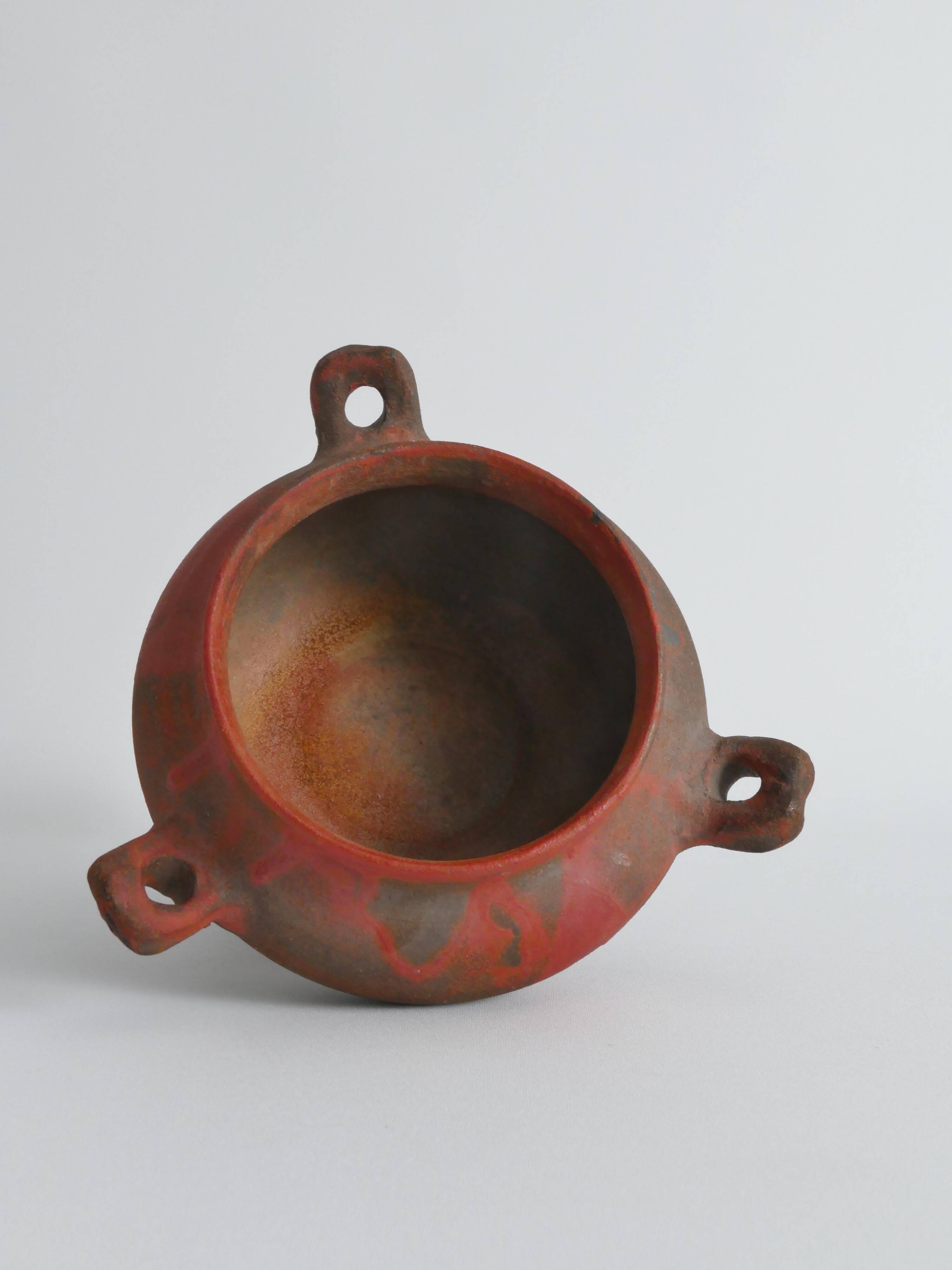 Studio Pottery Three-Handled Earthenware Ceramic Vessel