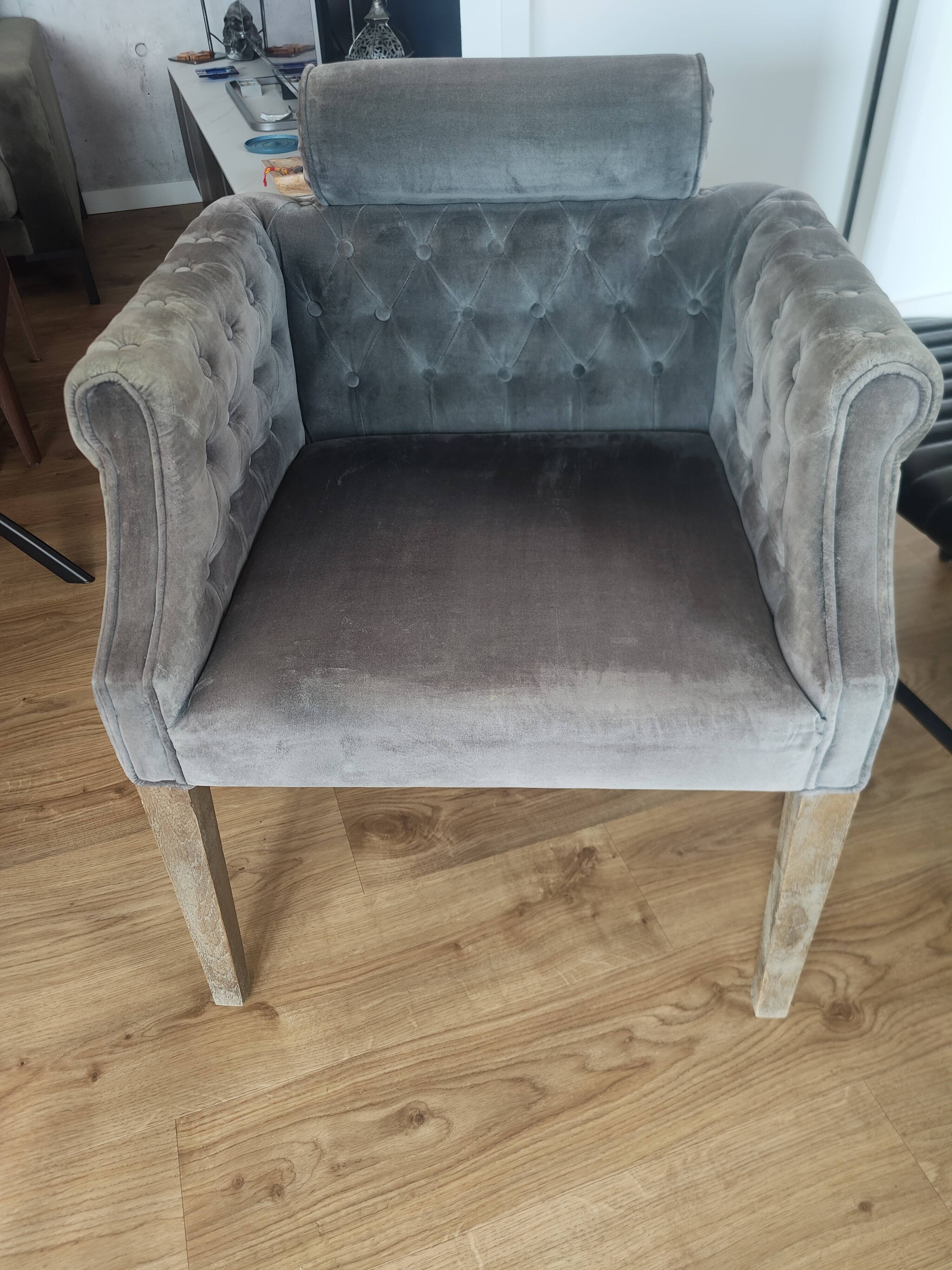 Fauteuil kennedy velours gris blanc d'ivoire