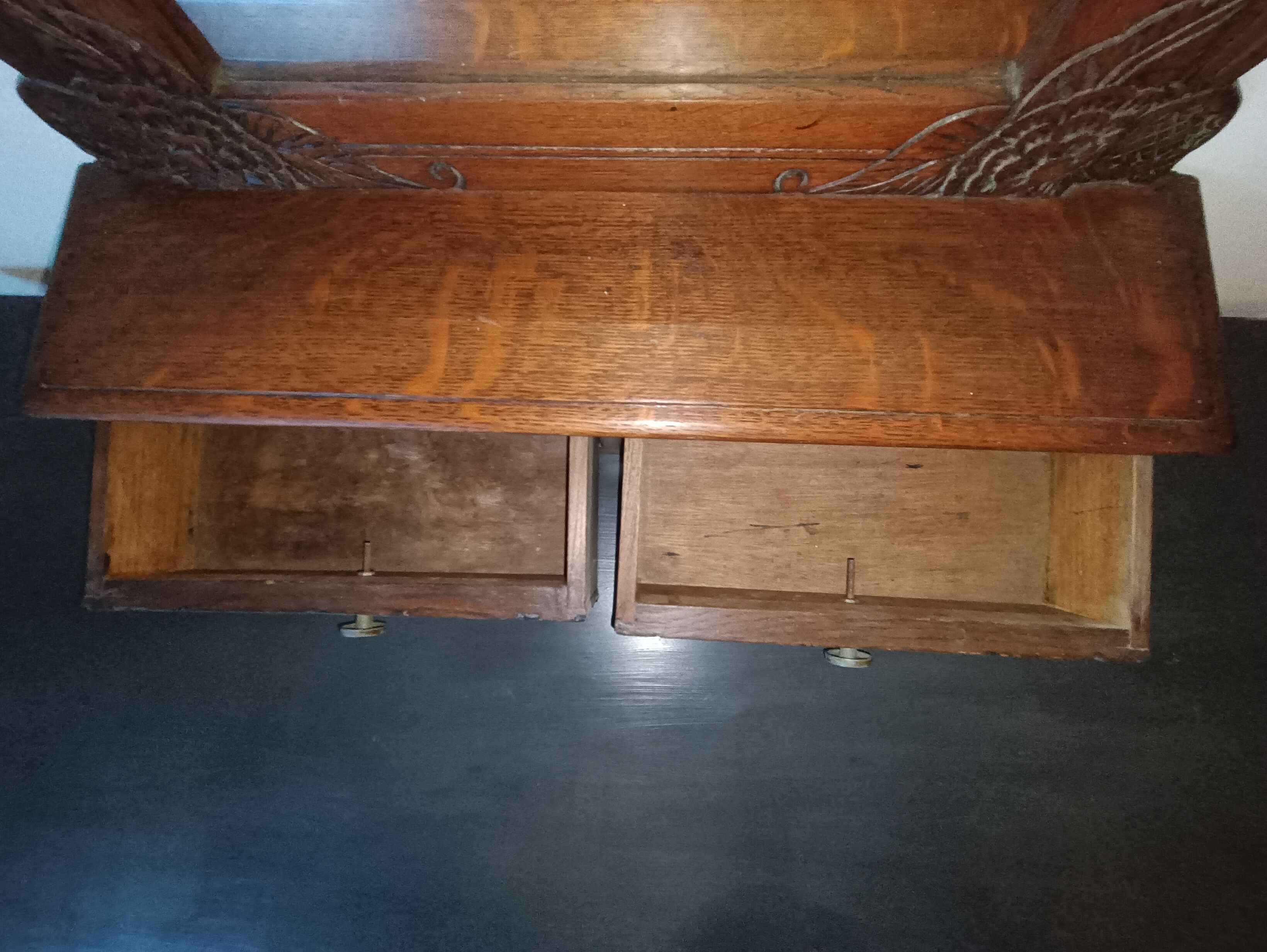 Mirror with 2 drawers solid oak. 50s