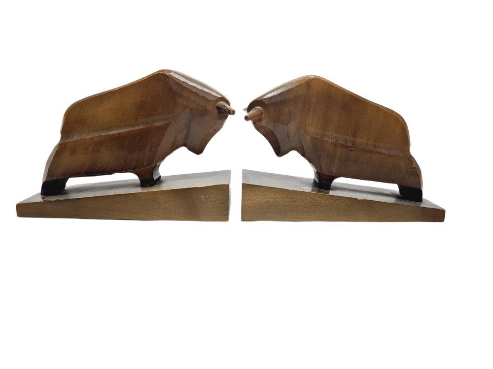 Vintage figurative wooden bookends, 1950s, set of 2