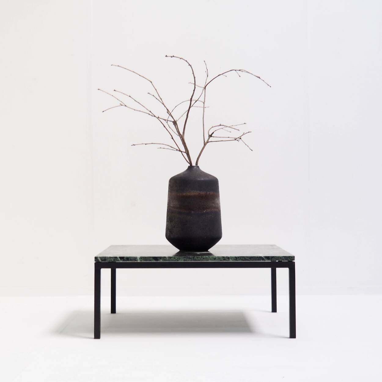 1960s Square Coffee Table with a Green Marble Top