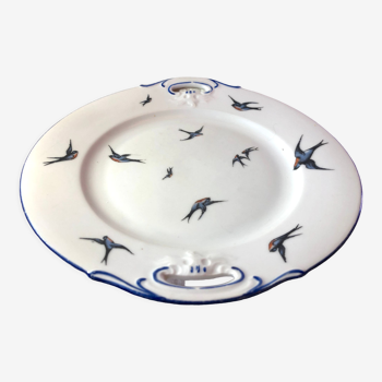 Cake plate decorated blue swallows