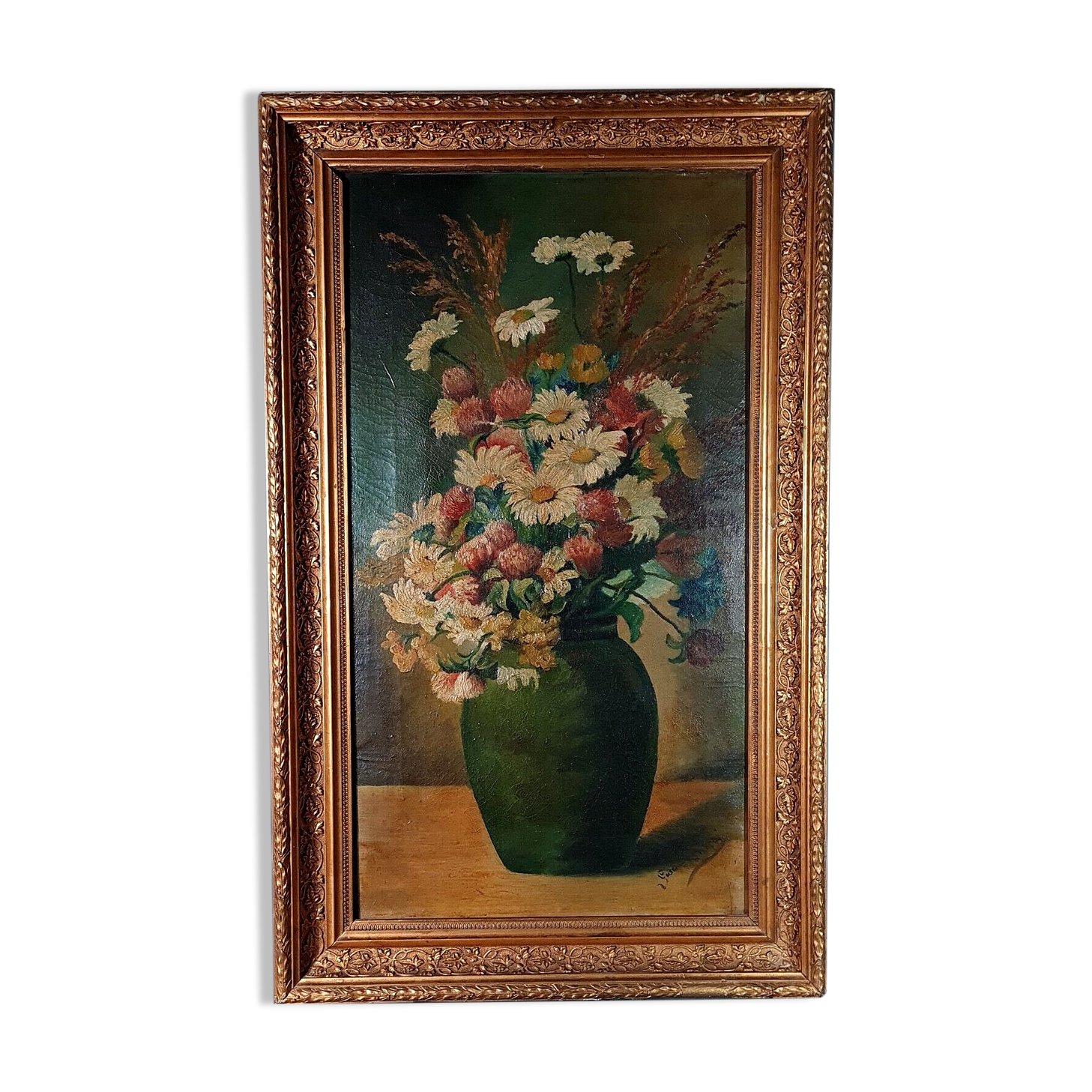 Still life bouquet daisies in a vase oil on canvas around 1900 80x49 cm SB