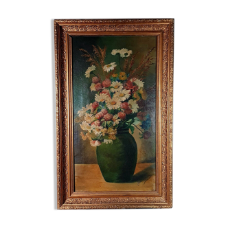 Nature morte bouquet marguerites dans un vase huile sur toile vers 1900 80x49 cm