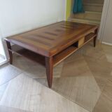 Large coffee table - cherry finish - solid wood - butterfly motifs