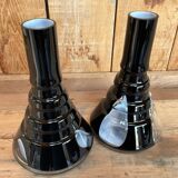 Pair of black and opaline multilayer glass vases. 1970s.