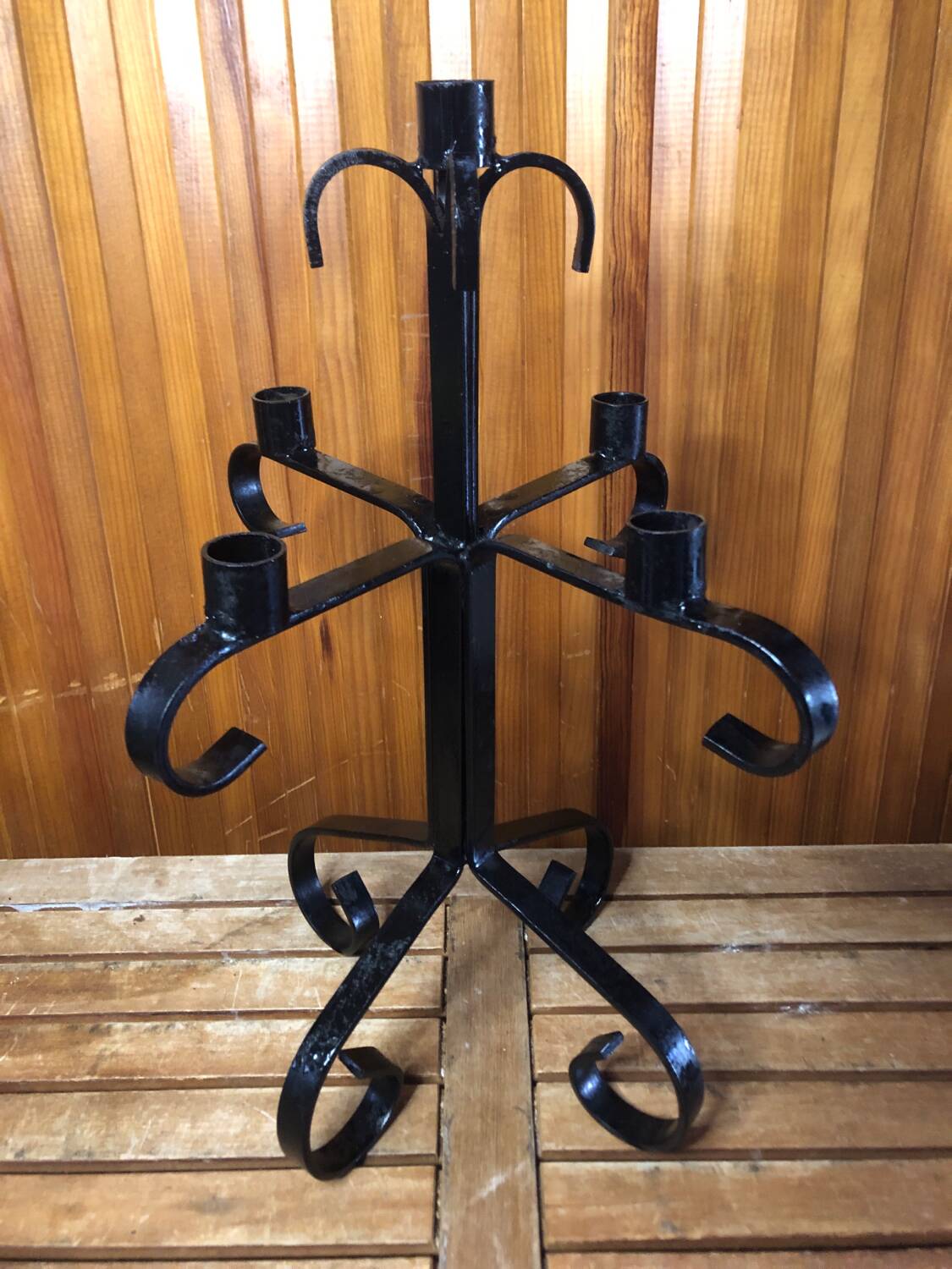 Old candlestick 5 lights candle holders black wrought iron vintage #a577