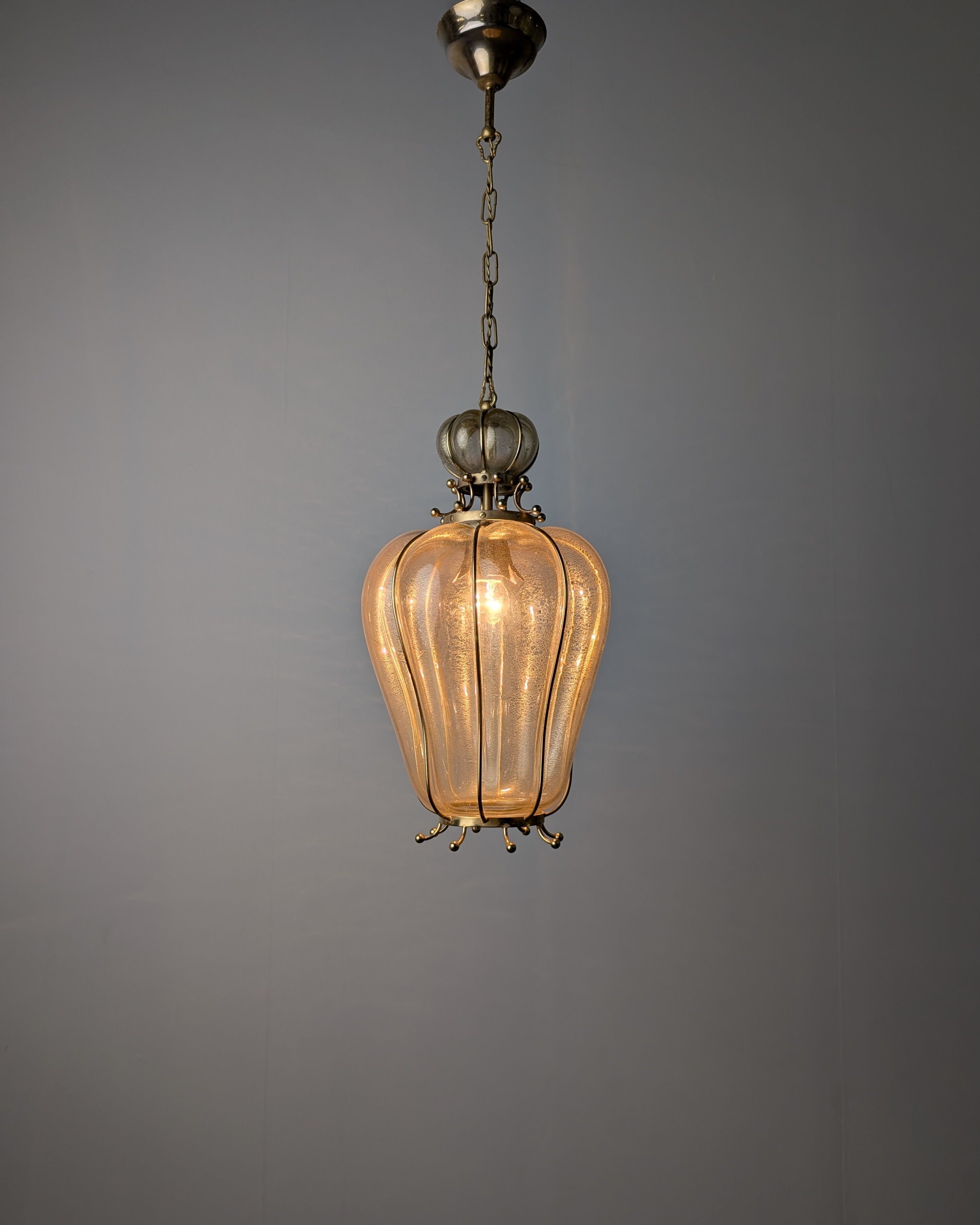 Barovier & Toso Murano blown glass lantern with 24k gold and brass, 1960s