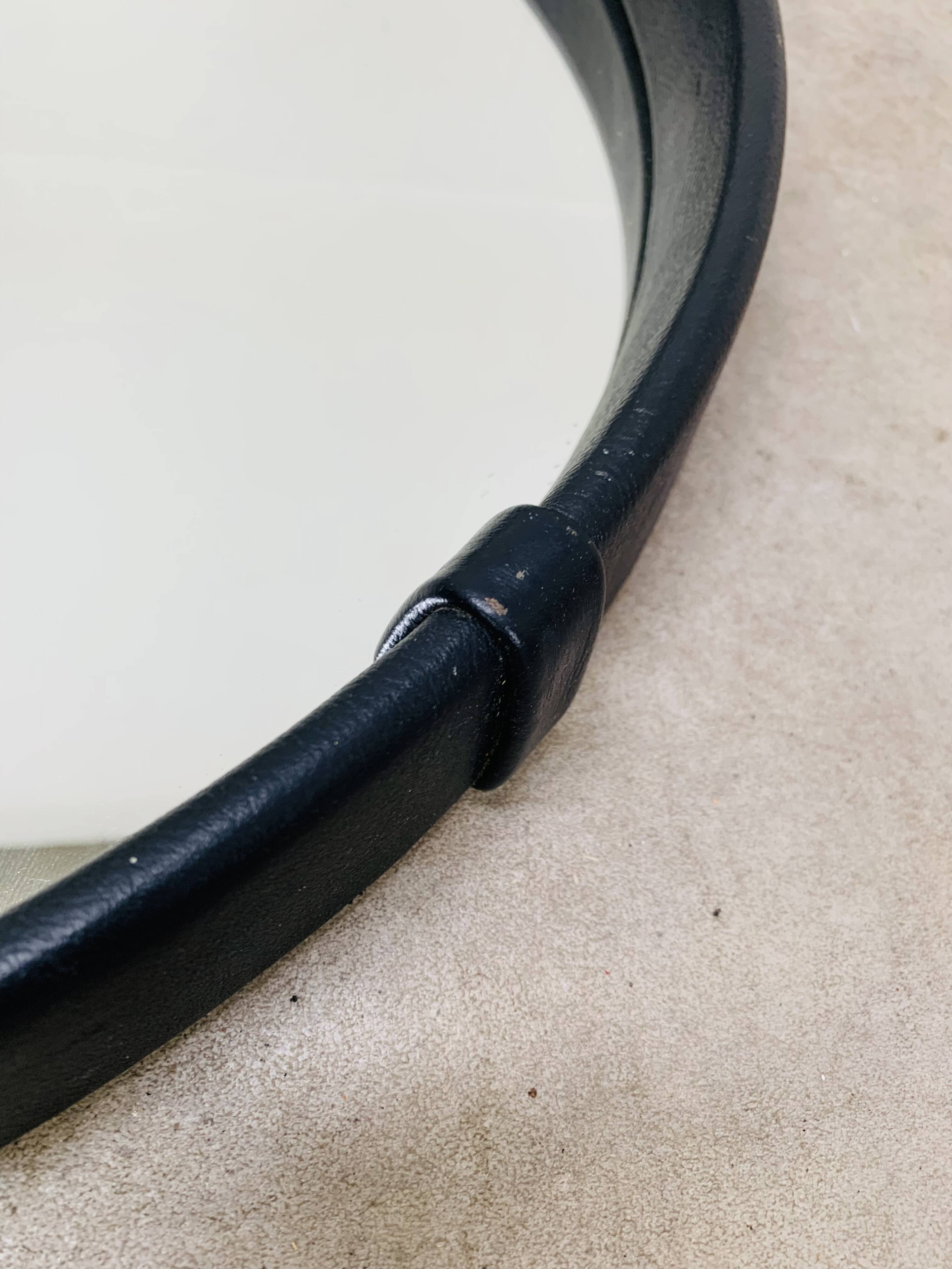Black faux leather mirror, 1950s