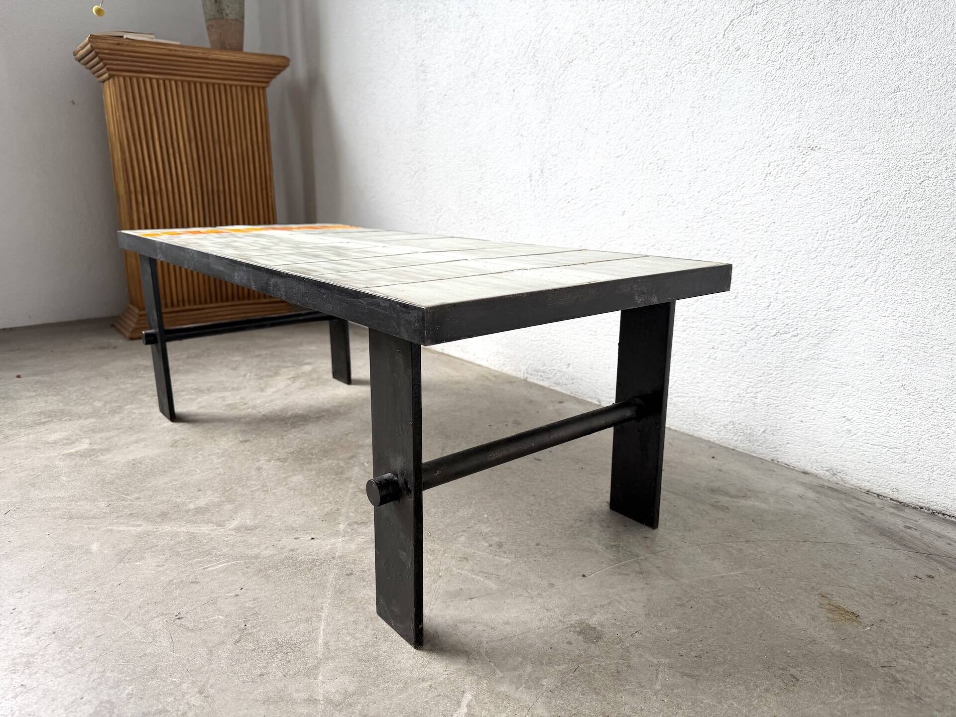 Ceramic Coffee Table Jean Jaffreux 1950s - Metal & Vintage Orange