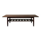 Vintage Rosewood Coffee Table Leather Magazine Shelf Topform Dutch MCM 1960