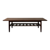Vintage Rosewood Coffee Table Leather Magazine Shelf Topform Dutch MCM 1960
