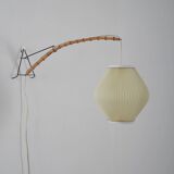 Danish wall lamp with wooden arch and pearl shade lampshade, 1960s
