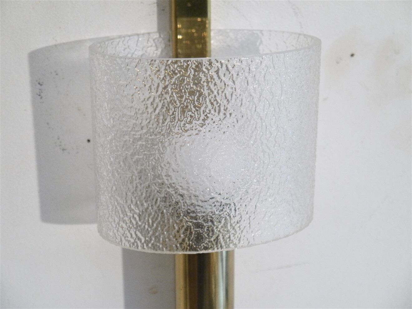 Pair of 1970 brass and plexiglass wall lamps