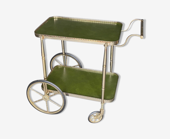 Table roulante bar en metal dore salon 1960 double plateaux