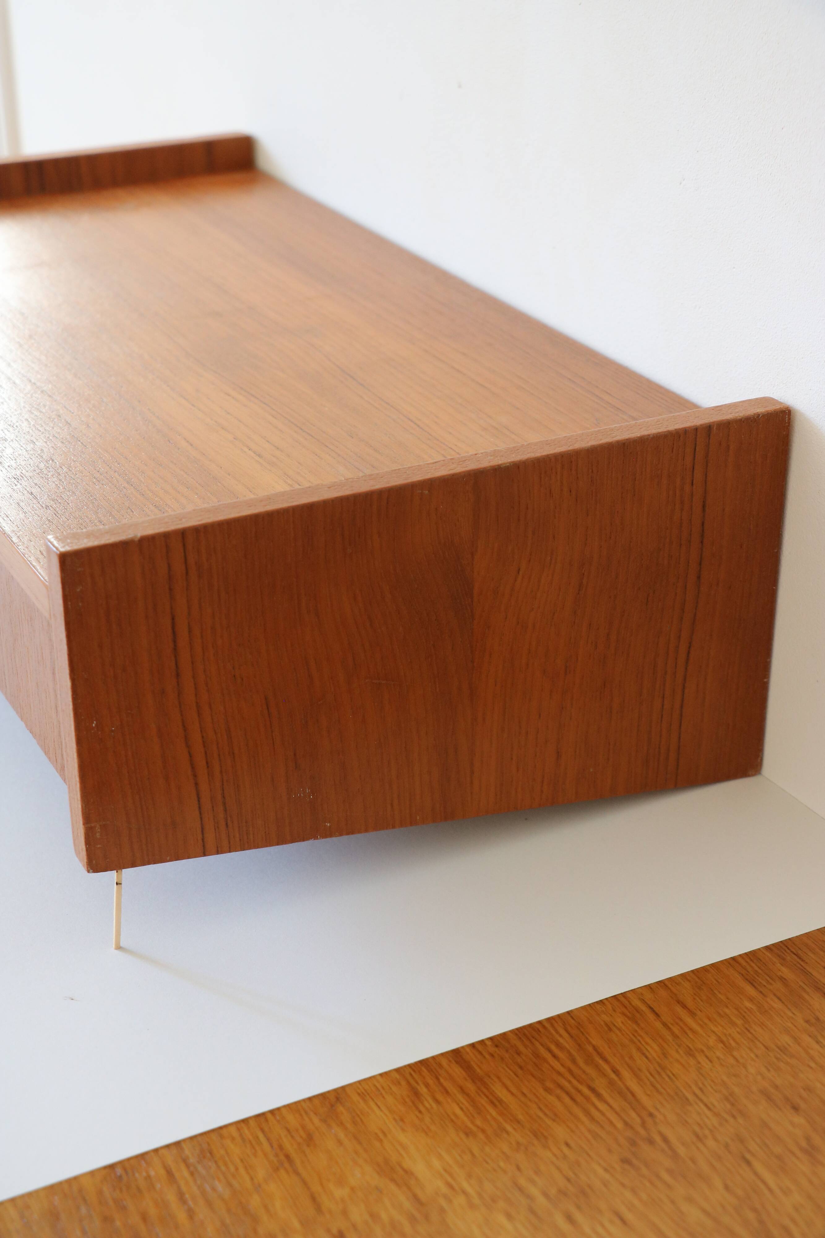 Wall shelf, Scandinavian teak wall bedside table, 1960