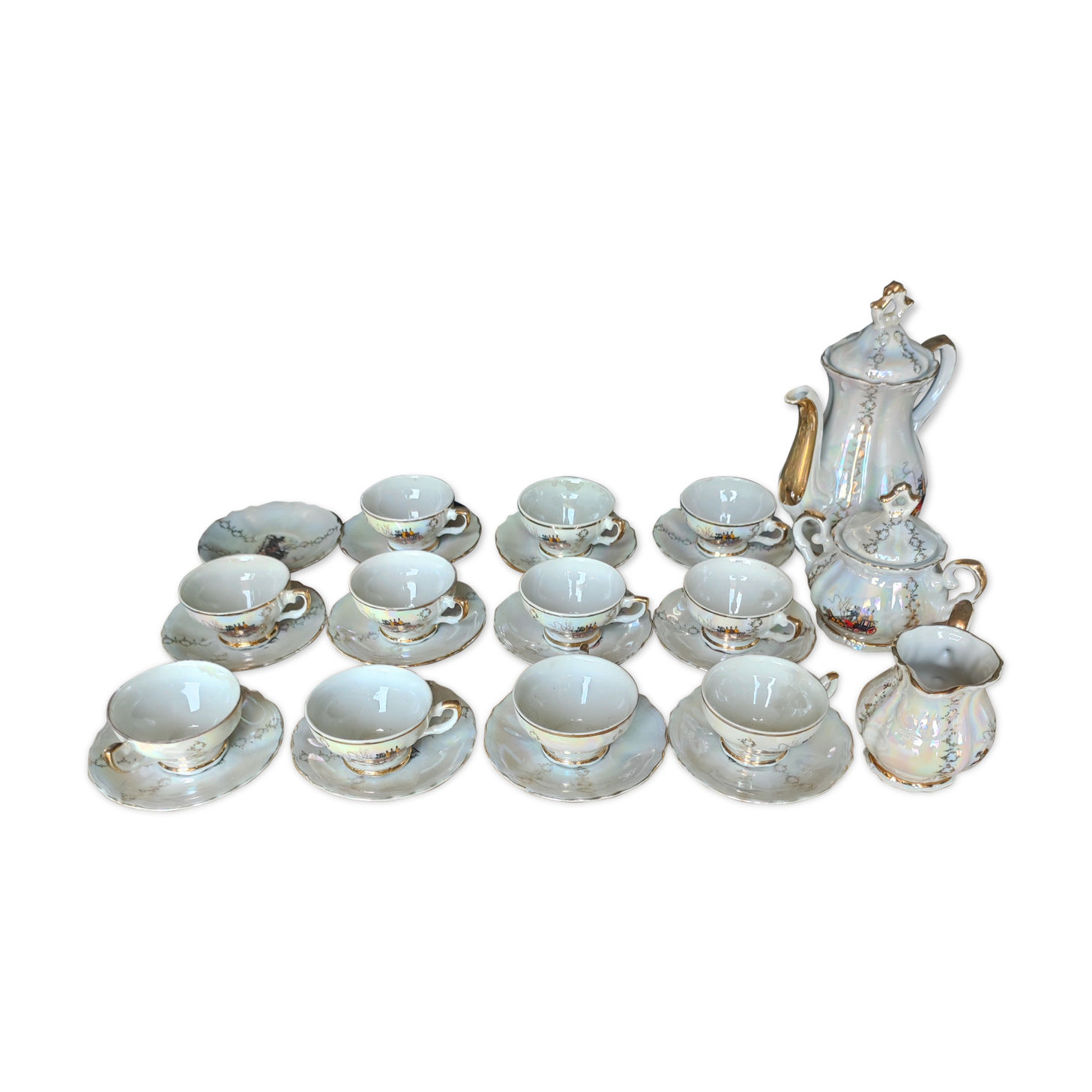 Tea set or pearly white coffee