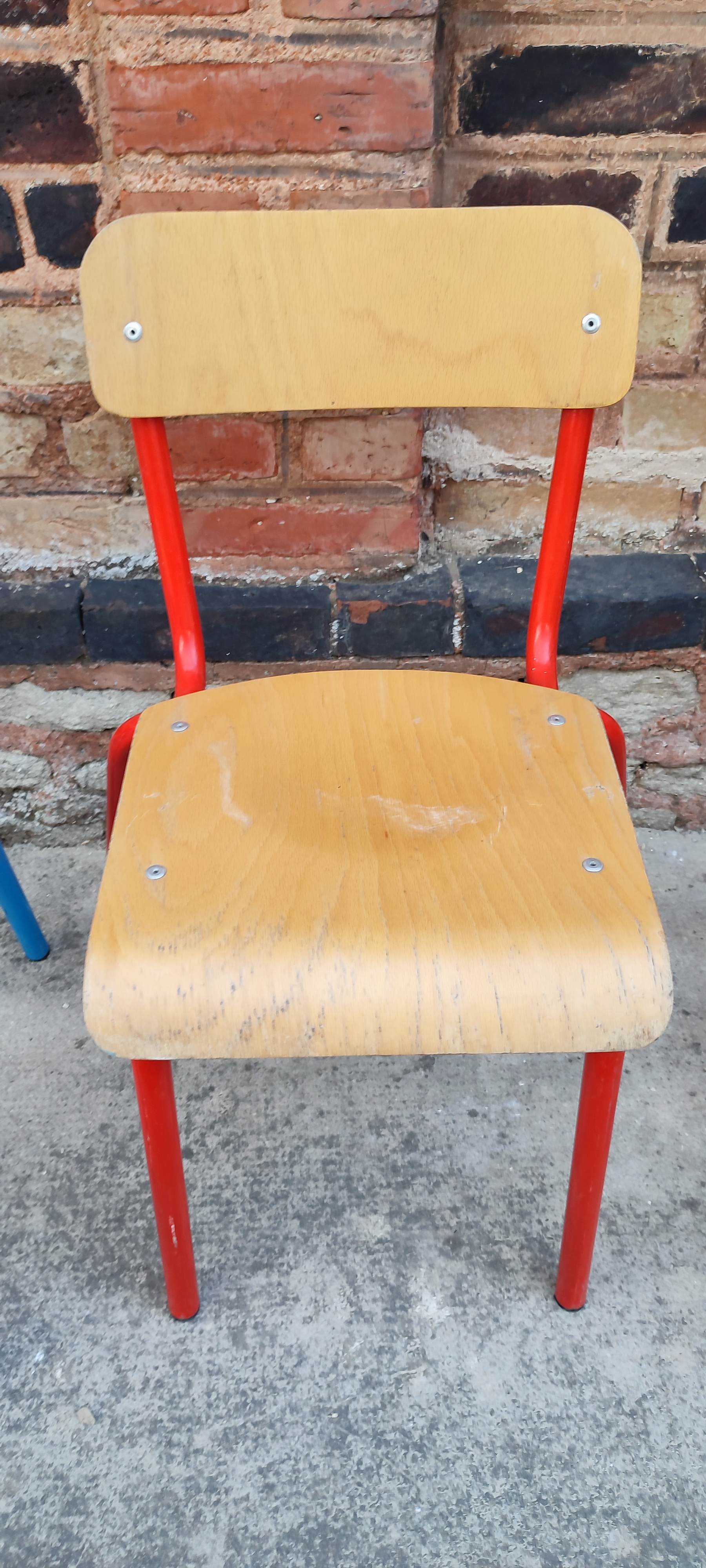 Set of three vintage children's school chairs