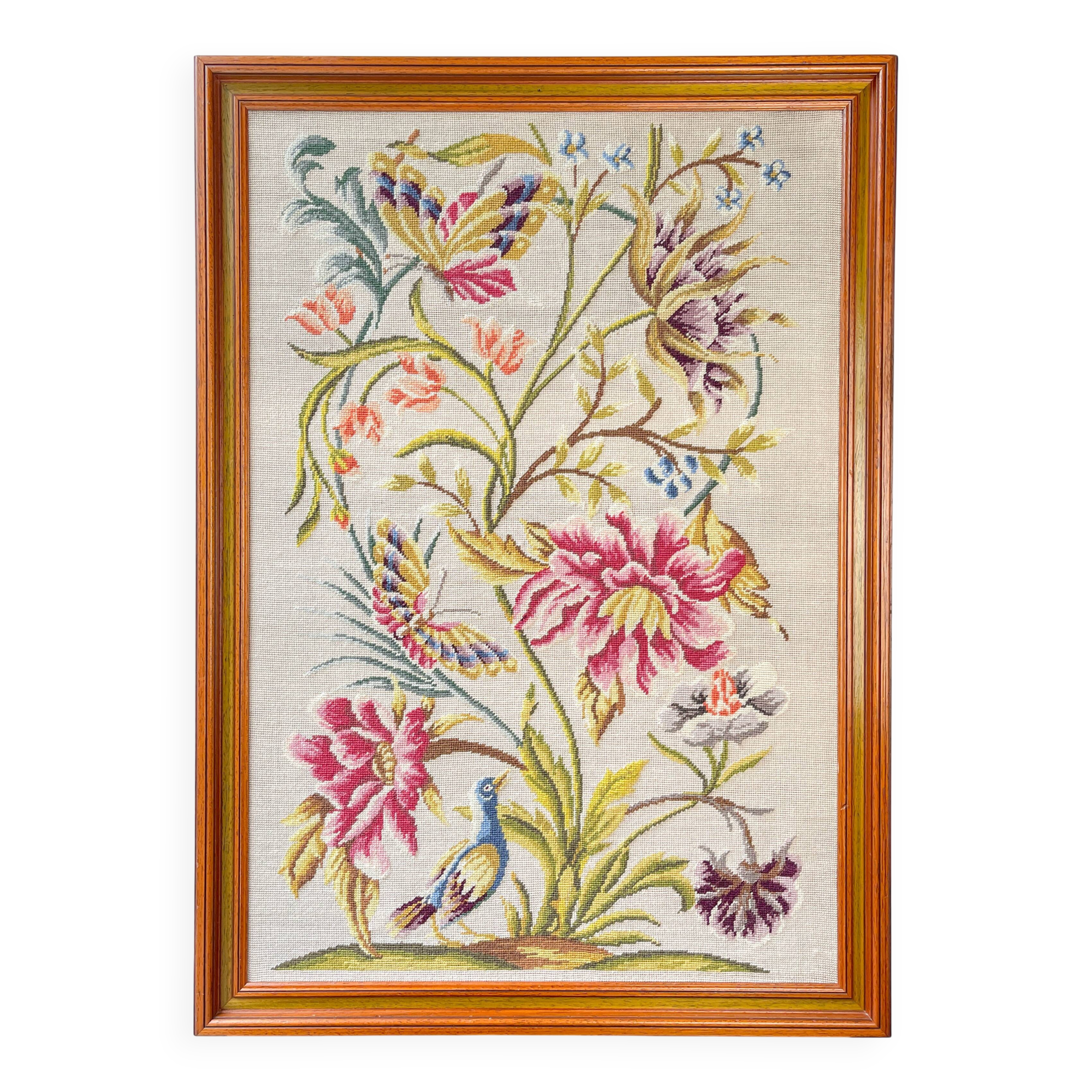 Vintage Floral Canvas Tapestry - Retro Wall Hanging Embroidery