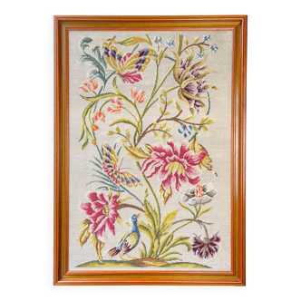 Vintage Floral Canvas Tapestry - Retro Wall Hanging Embroidery