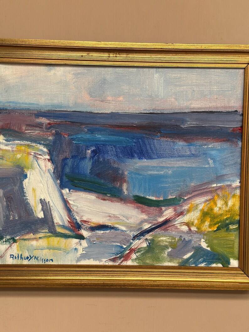 Original Swedish Oil on Canvas – “Coastal Landscape” by Arthur Y. Nilsson – Signed – Vintage & Framed