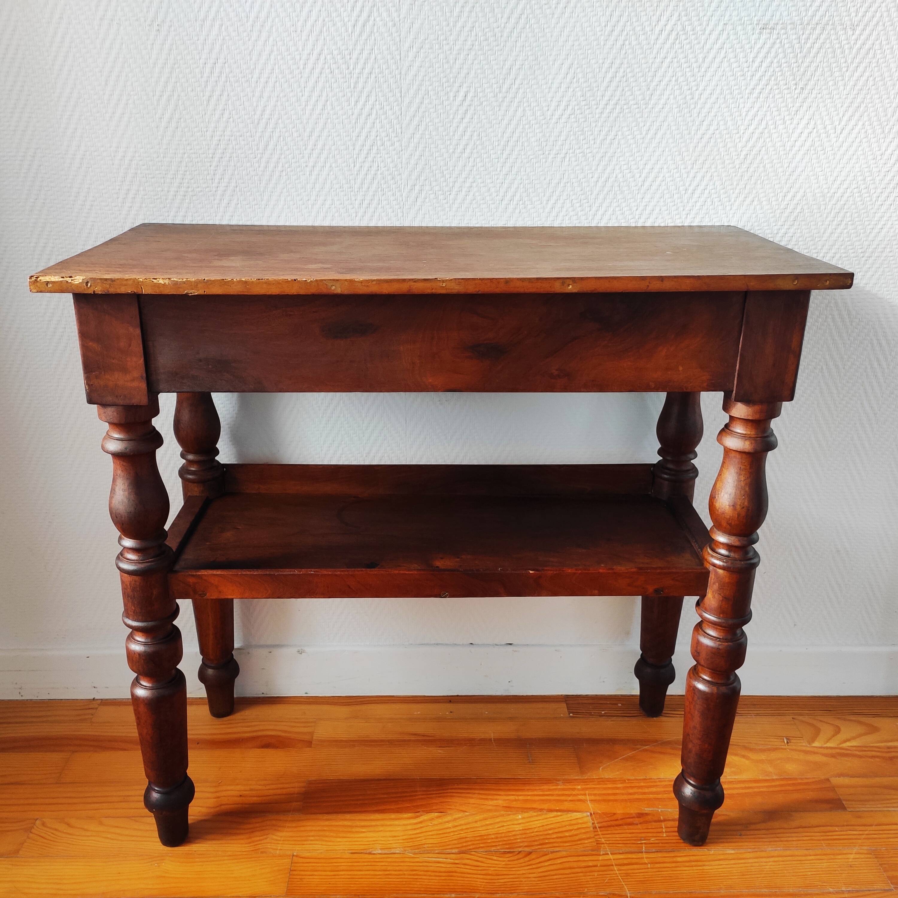 Antique solid walnut console serving trolley