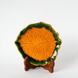 Vide-poche en barbotine feuille jaune et vert, 1970