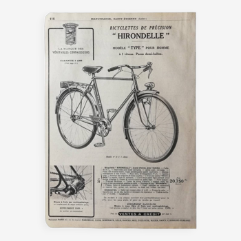 Affiche bicyclette Hirondelle 1953 modèle « type » pour homme
