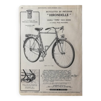 Affiche bicyclette Hirondelle 1953 modèle « type » pour homme