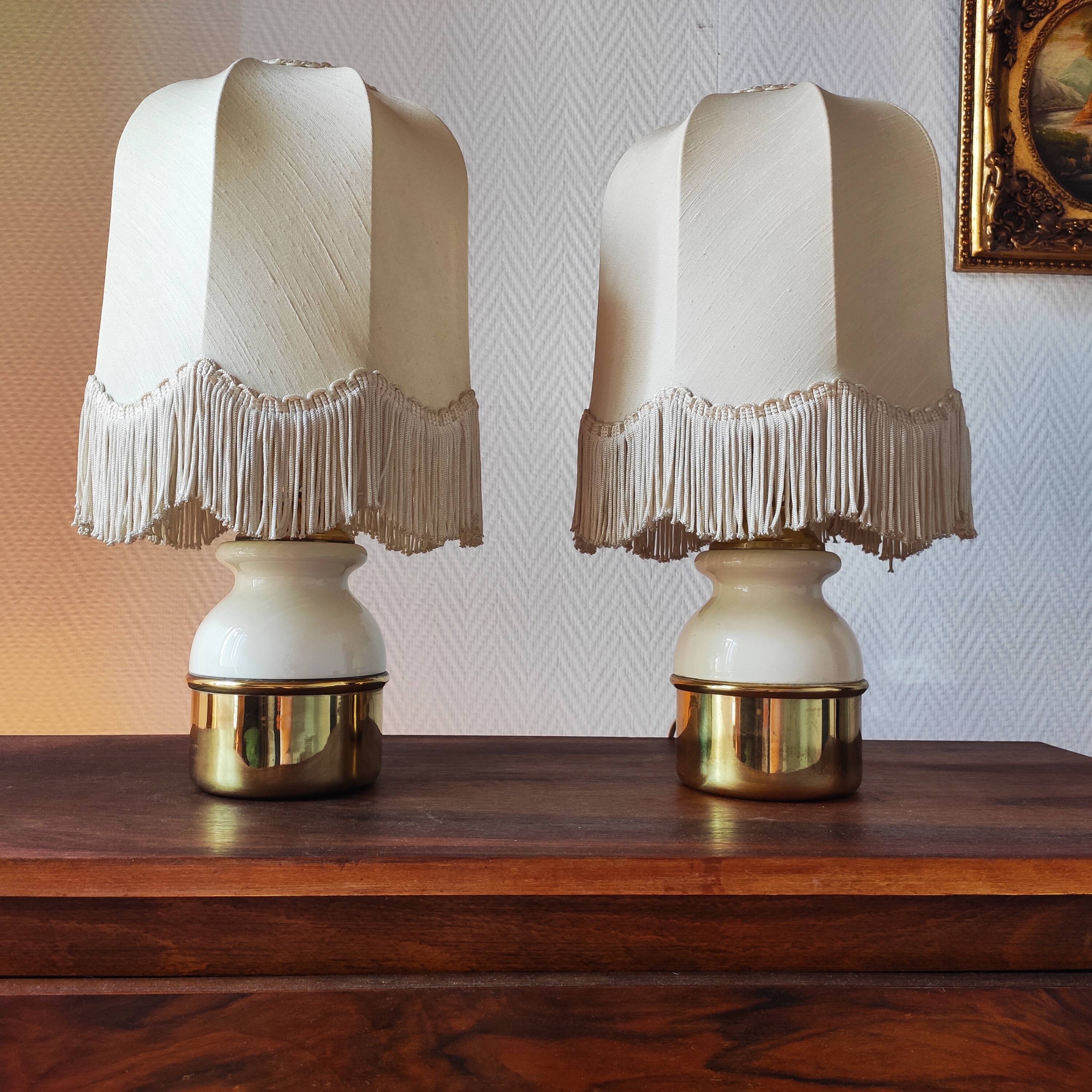 Pair of brass lamps