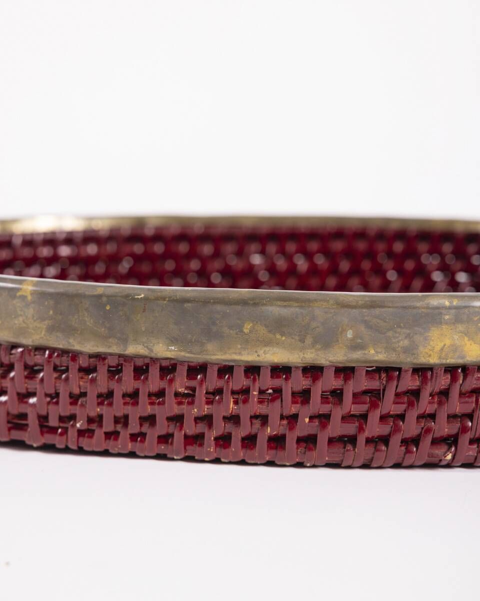 Vintage 1970s Wicker and Brass Tray, Italian Design