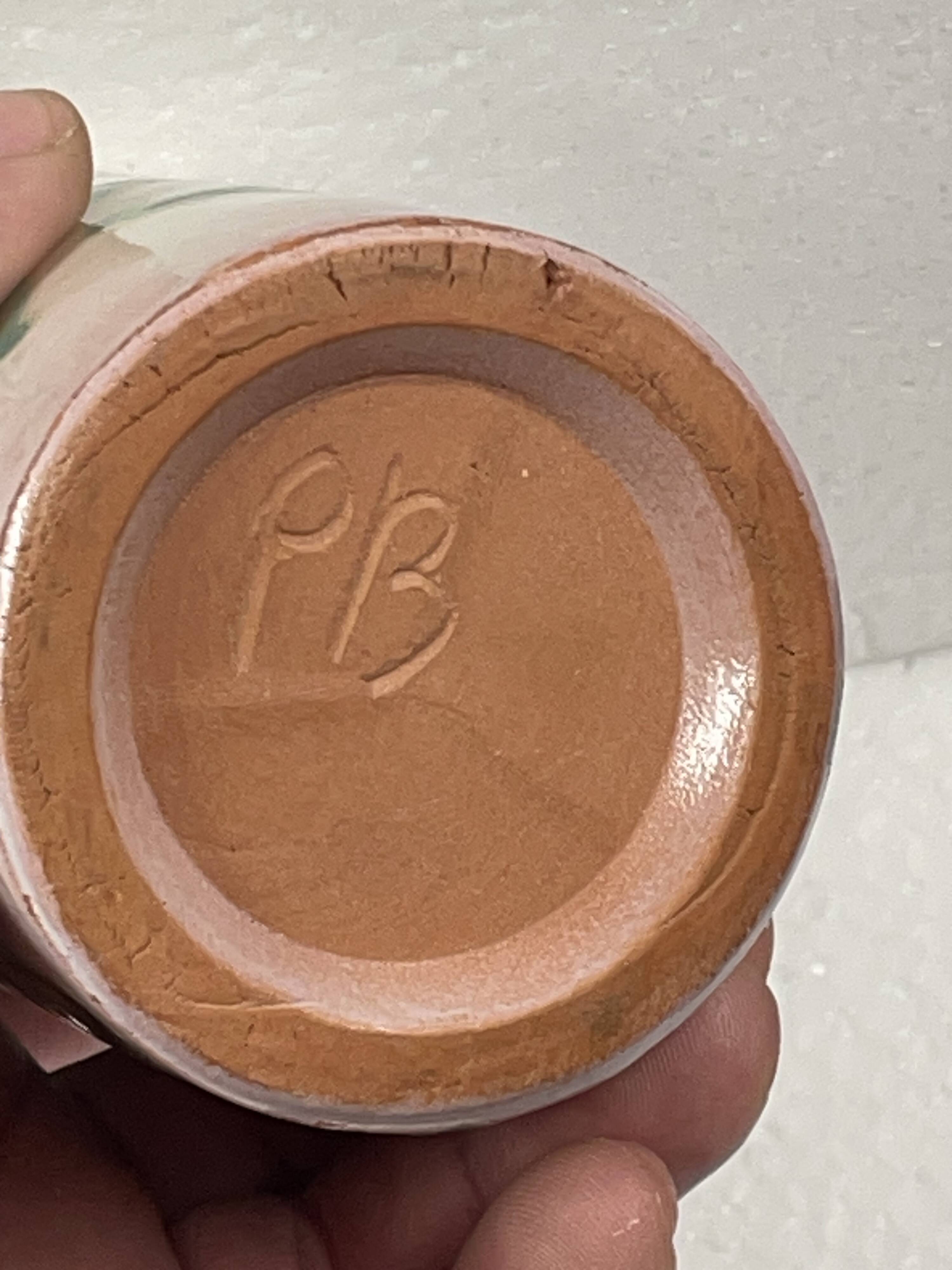 Vintage ceramic, 70" vintage cornflower enameled brush pot to identify