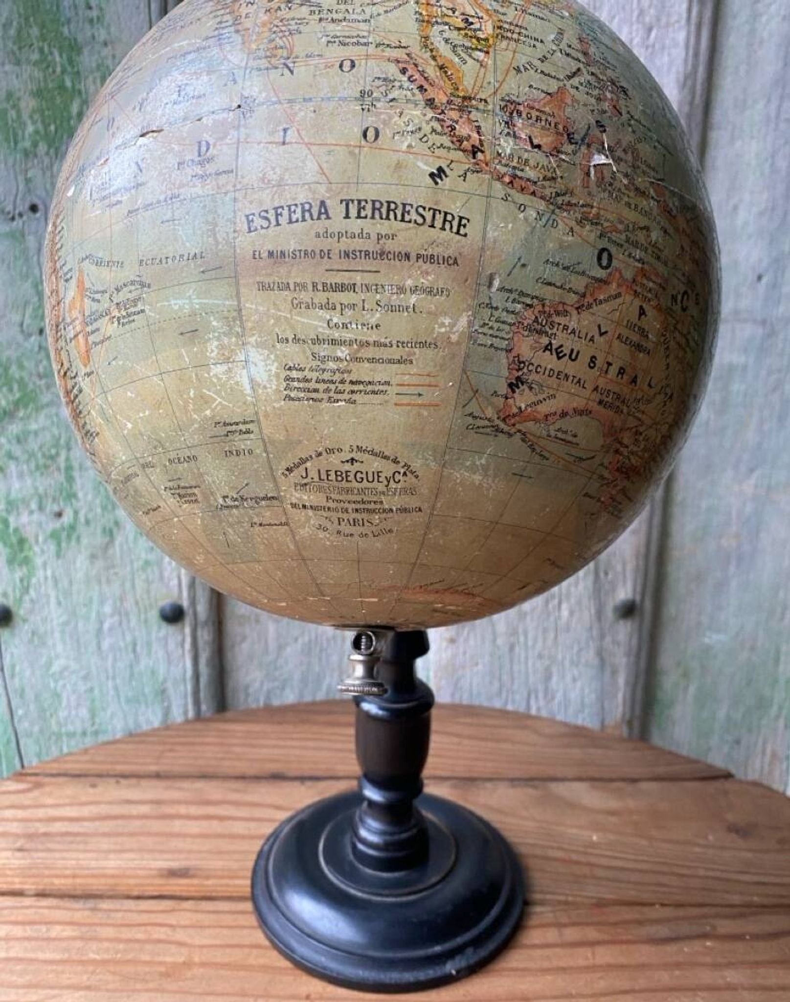 Ancien Globe Terrestre J. Lebègue & Cie, Paris — Environ 1885 / 1890 (Édition
