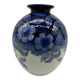 Large Tharaud Limoges vase in cobalt blue porcelain with floral decoration.
