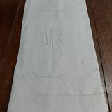 Drap ancien brodé parure deux taies lin 235 X 305 cm monogramme NC