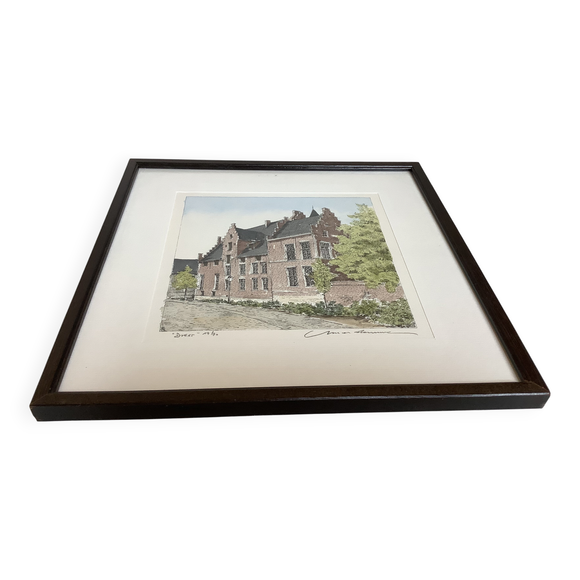 Tableau lithographie maisons typiques signée et numérotée