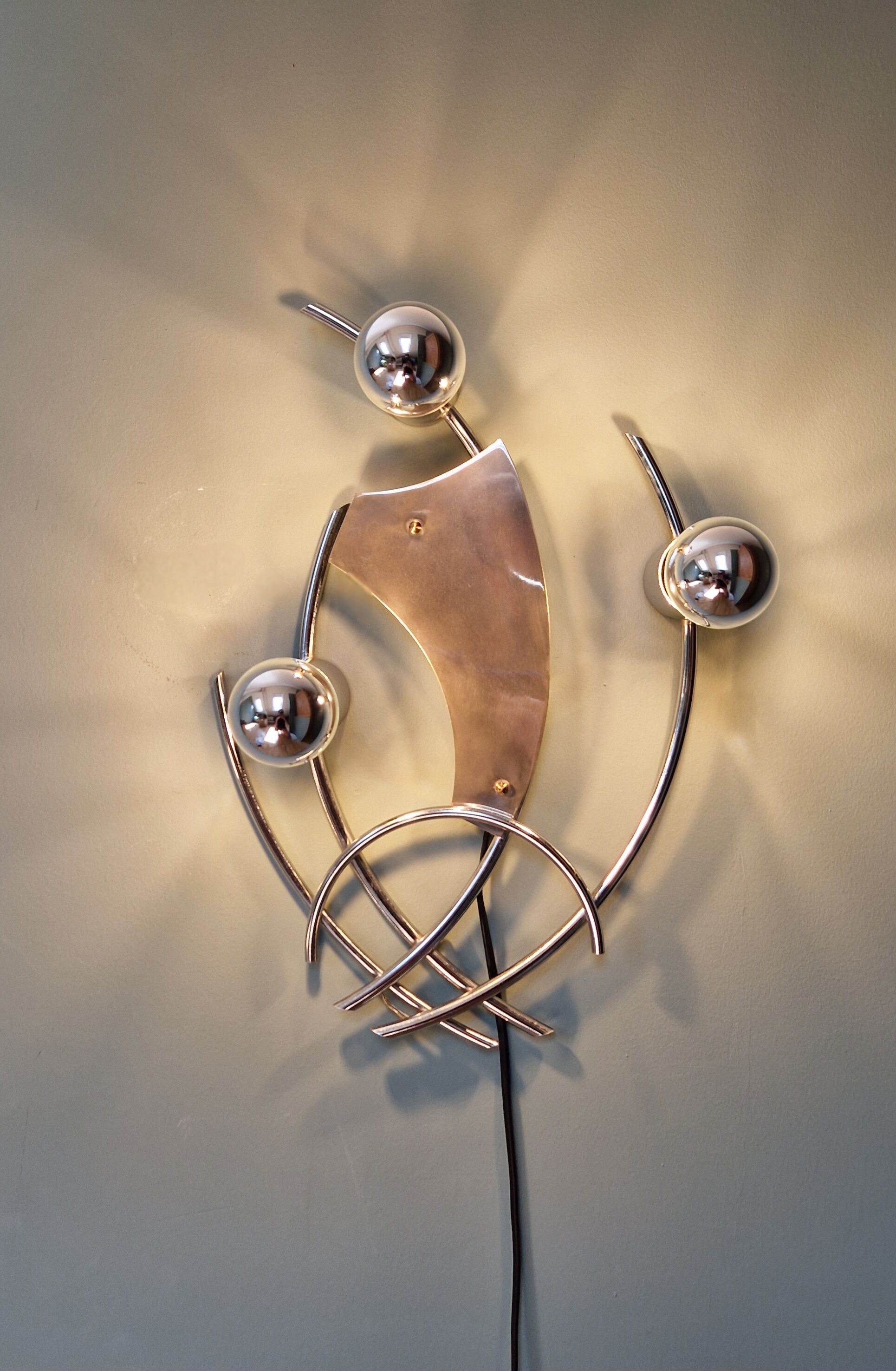 Large chrome metal wall lamp, 1970s