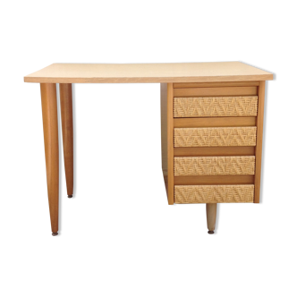 Bureau bois et rotin tressé Redureau